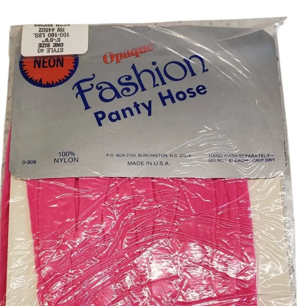 Vintage Opaque Panty Hose Neon Pink 80s One Size School Girl